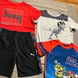 Puma Red Graphic Tee and Black Shorts Set Plus 2 Shirts Boys 6